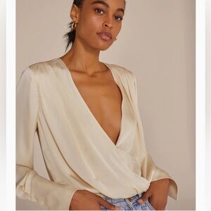Favorite Daughter The Date Blouse Bodysuit Satin M Champagne